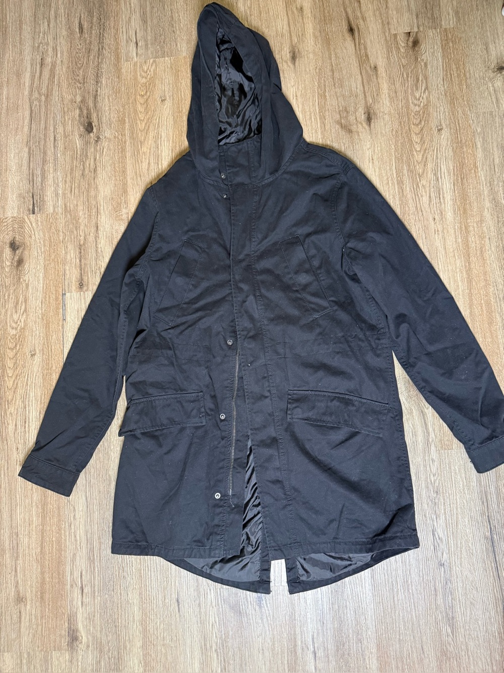 H&M Black Hooded Field Coat